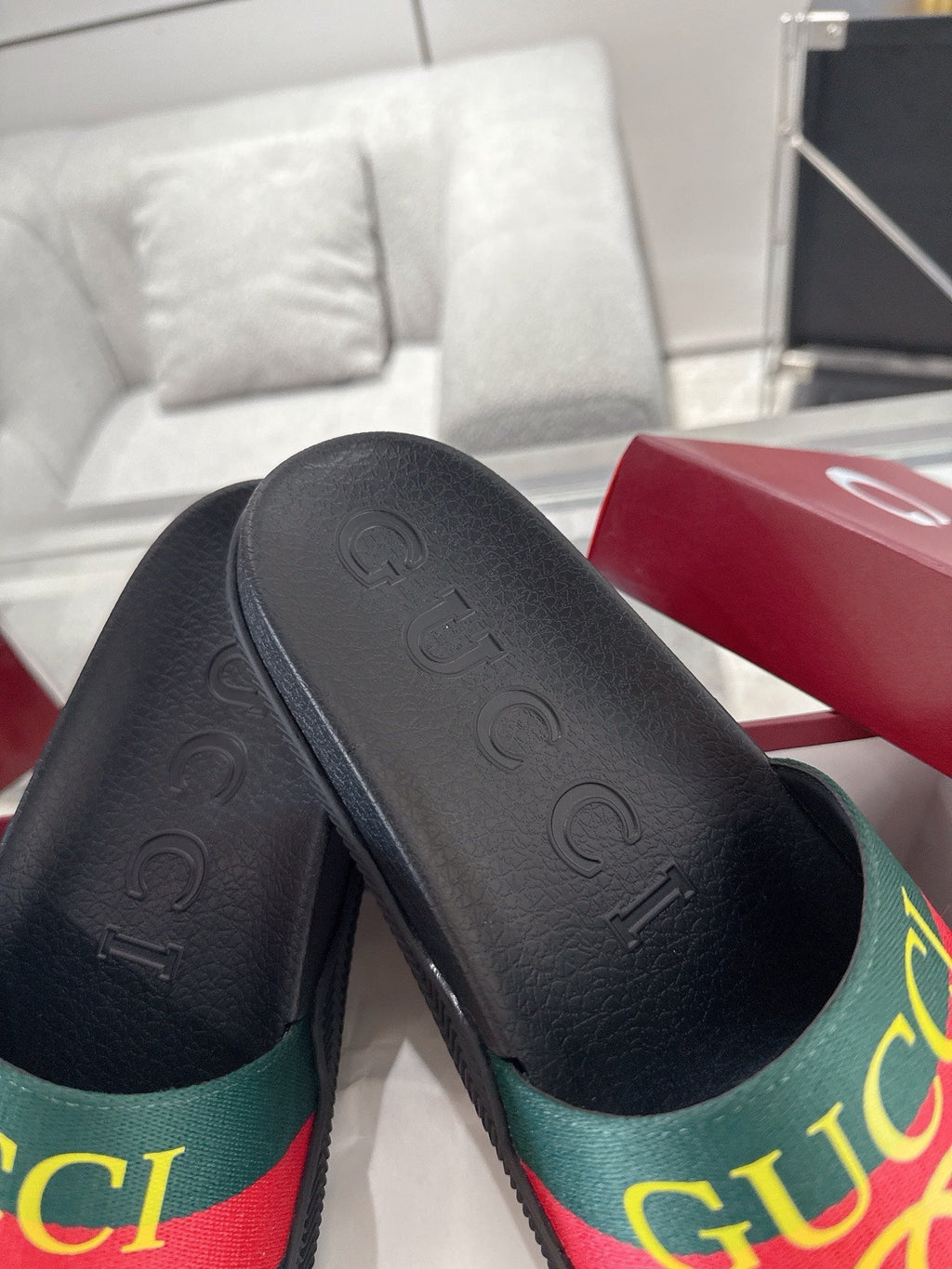 GC GG Slide Sandal Black Green Red Rubebr 292419