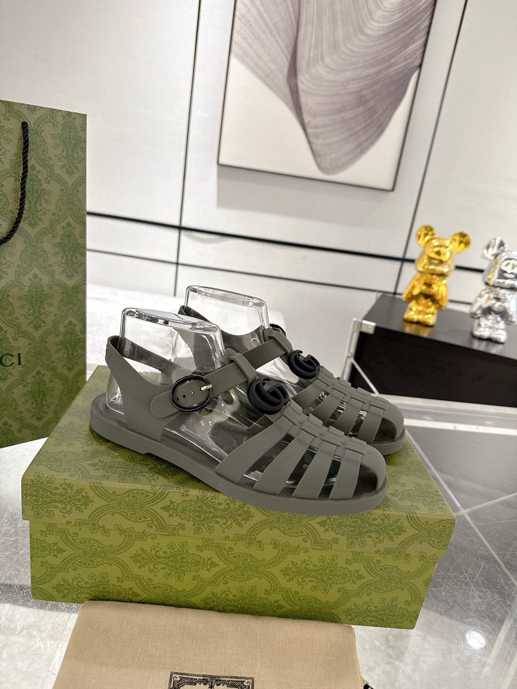 GC 25 Black Double G Sandal Dark Green Rubber 292428