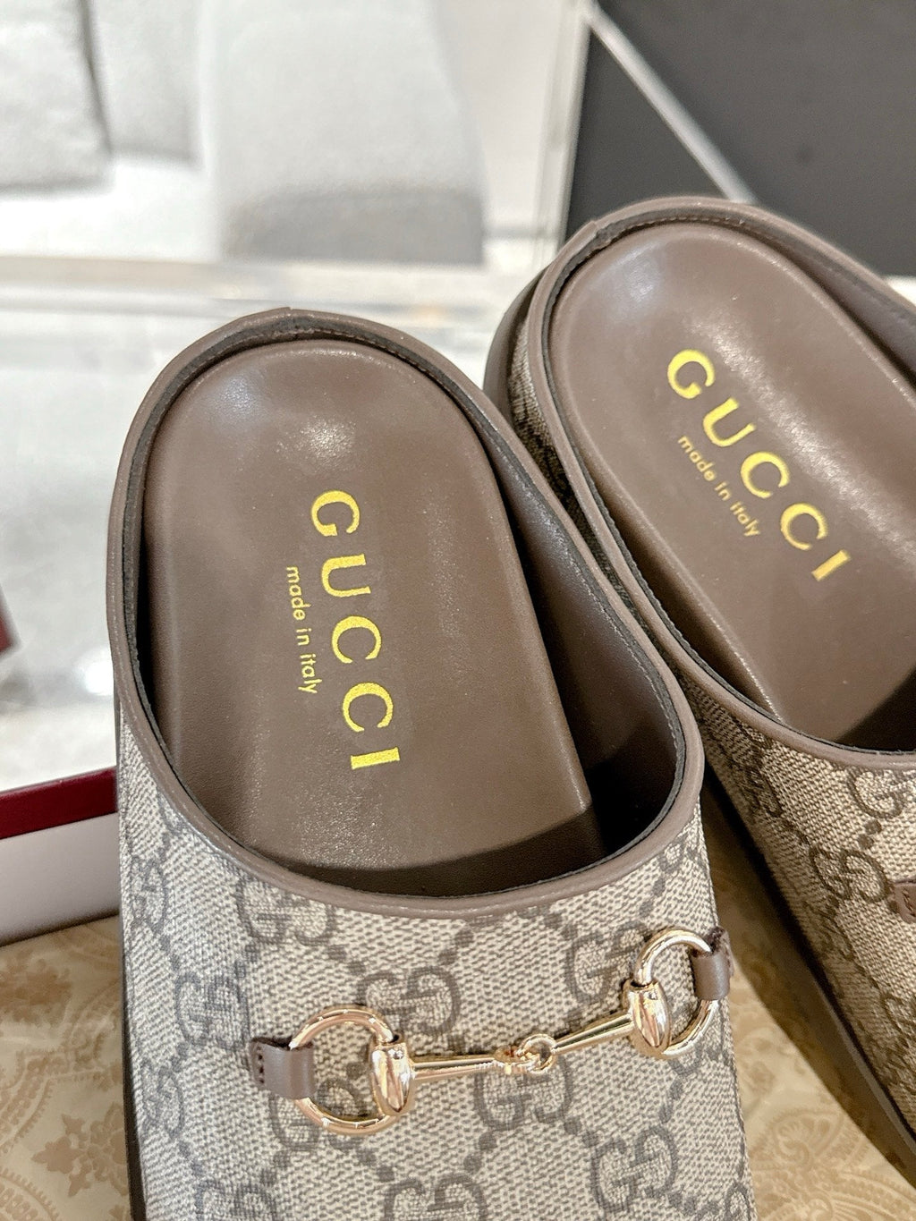 GC 25 Horsebit Mule Beige Ebony Monogram Canvas