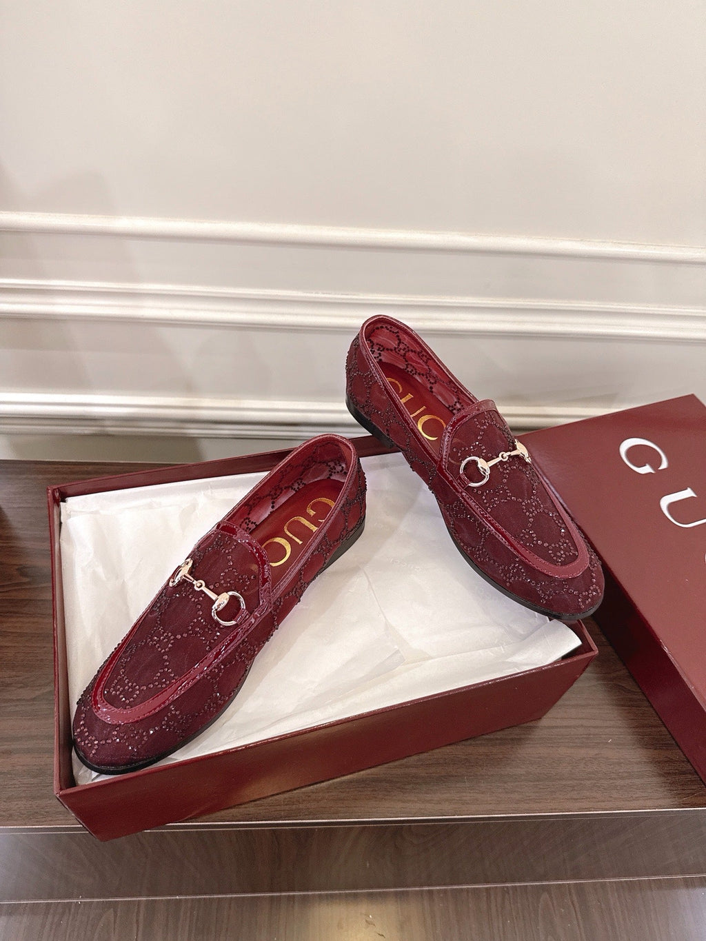 GG Jordaan Loafer Dark Red Mesh With Crystal