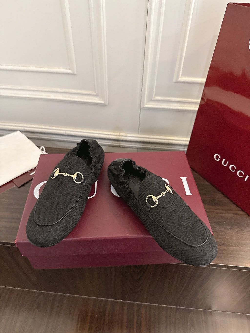 GG 26SS Loafers Black Monogram Canvas Leather 645953