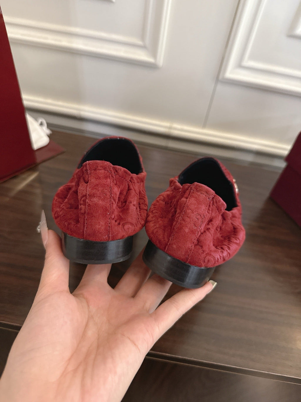 GG 26SS Loafers Burgundy Monogram Suede Leather 645957