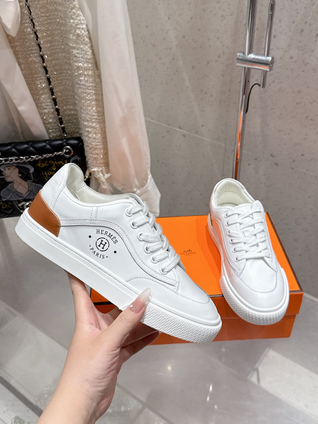 HM Get Sneaker White mix Caramel Cowhide 204756
