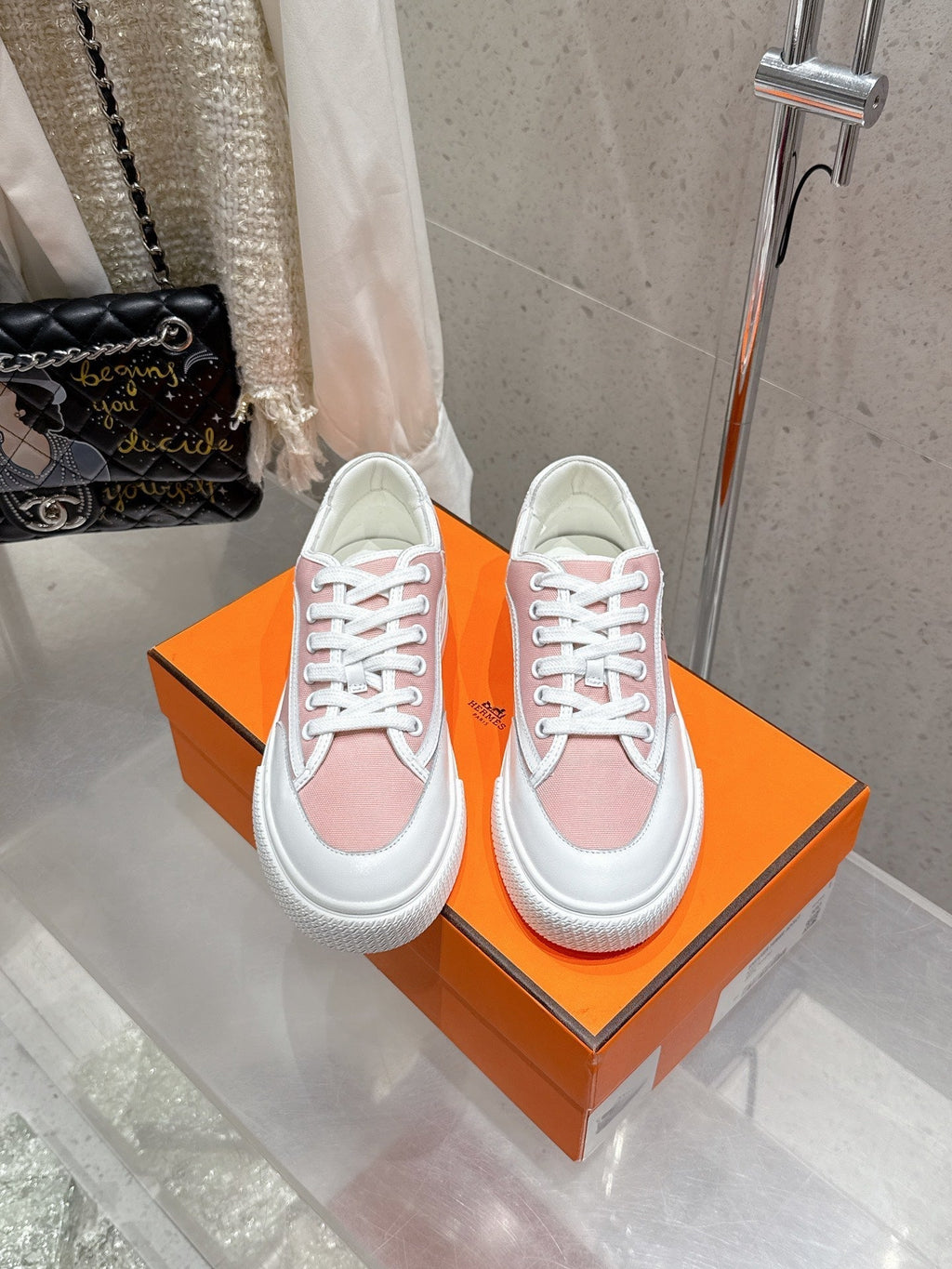 HM Get Sneaker Pink Pastel Canvas and Calfskin 204768