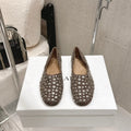 CELINE 26S FLAT SHOES IN TOFFEE BROWN SUEDE WITH METAL STUDS