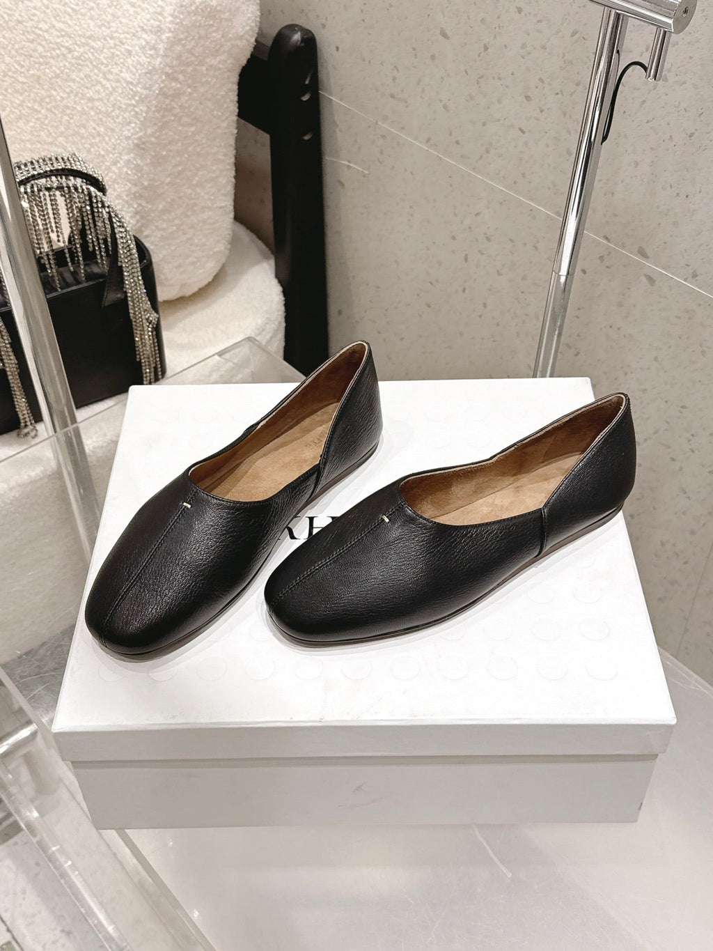 CELINE 26S FLAT SHOES IN BLACK LAMBSKIN