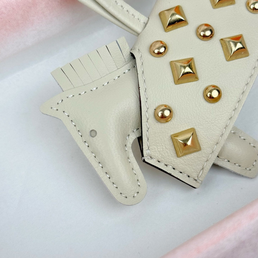 HM Rodeo Robeo Coeur Pony Bag Charm With Gold-tone Studs Cream Lambskin