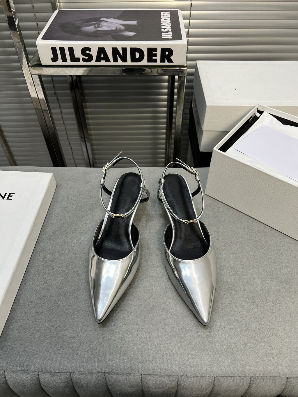 cl kitten 50 silver metalic calfskin