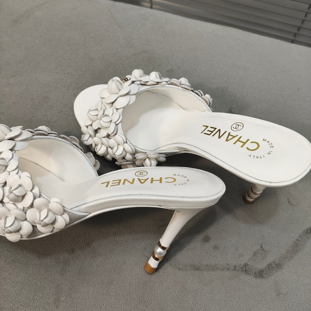 mule sandal 80 white calfskin flower