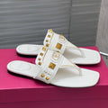 VT Rockstud Thong Sandals White Cowhide