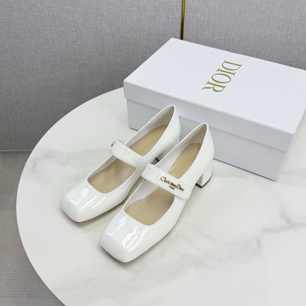 DIOR 26S MARY JANE HIGH HEELS 40MM IN WHITE PATENT CALFSKIN GOLD HARDWARE