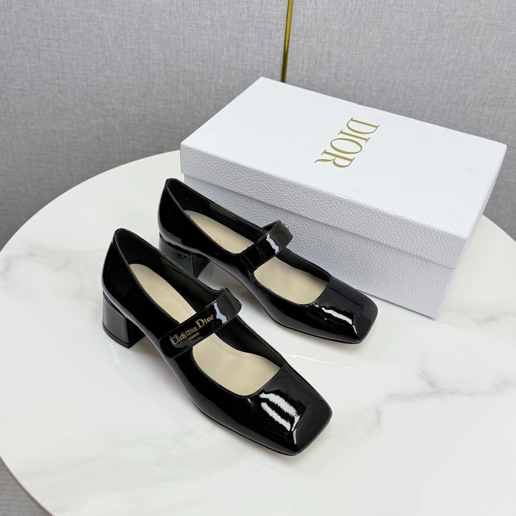 DIOR 26S MARY JANE HIGH HEELS 40MM IN BLACK PATENT CALFSKIN GOLD HARDWARE
