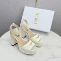 CD 26s Platform Sandals 80 White Beige Satin Sheepskin 640231