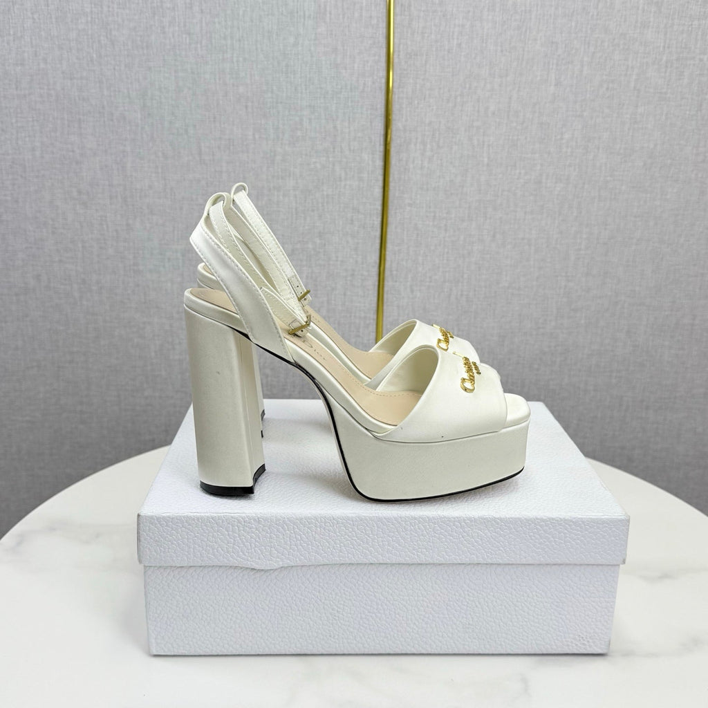 CD 26s Platform Sandals 80 White Beige Satin Sheepskin 640231