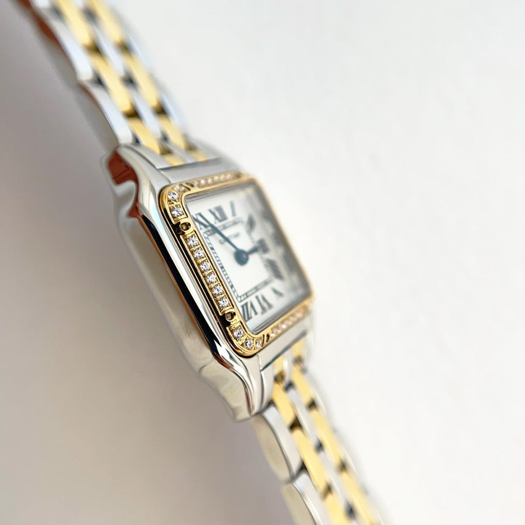 Panthere 22mm Gold Silver Diamond Bezel Double Chain 44cm