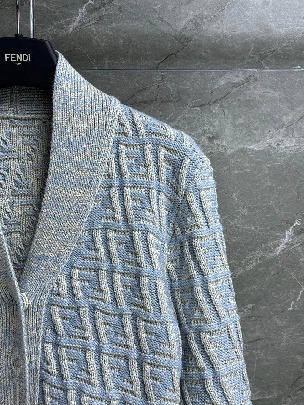 Fendi 2025 V-neck Cardigan Ligth Blue Wool