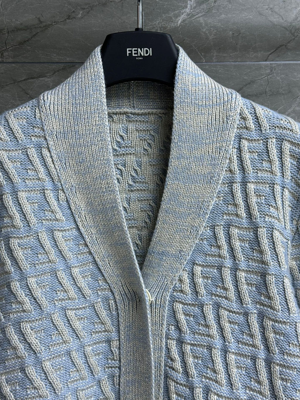 Fendi 2025 V-neck Cardigan Ligth Blue Wool