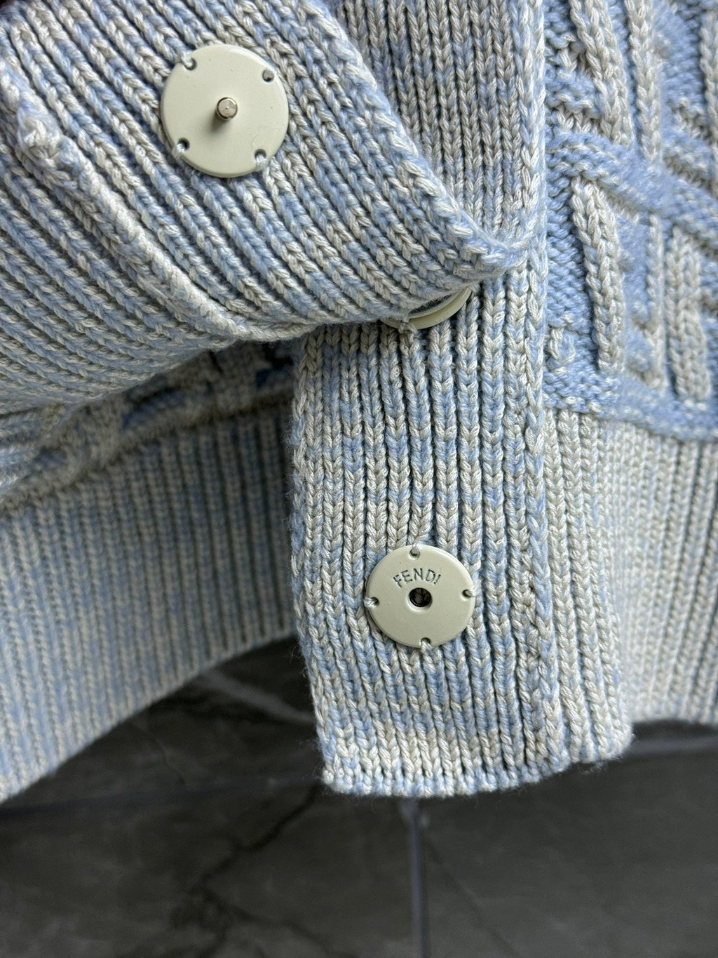 Fendi 2025 V-neck Cardigan Ligth Blue Wool