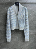 Fendi 2025 V-neck Cardigan Ligth Blue Wool