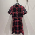 CD 25 Plaid Short-sleeved Dress Black Red Sheep Wool