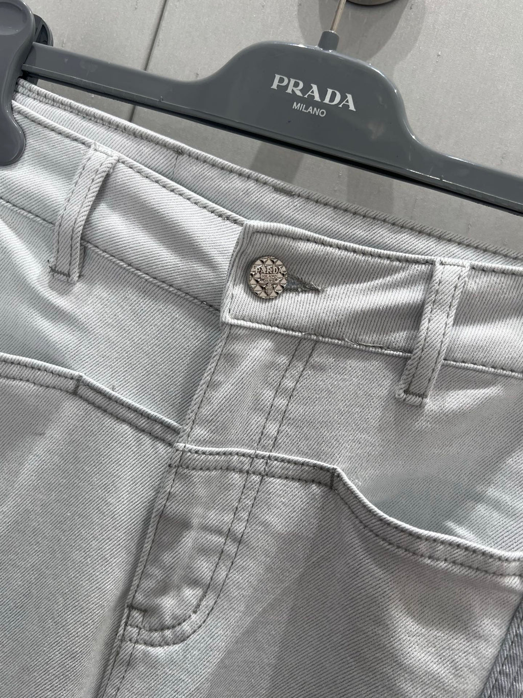 Prada 25 Vertical Striped Denim Pants White Cotton Polyester 215076
