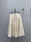 Prada 25 Drawstring Elastic Waist Umbrella Skirt Beige Cotton 215066