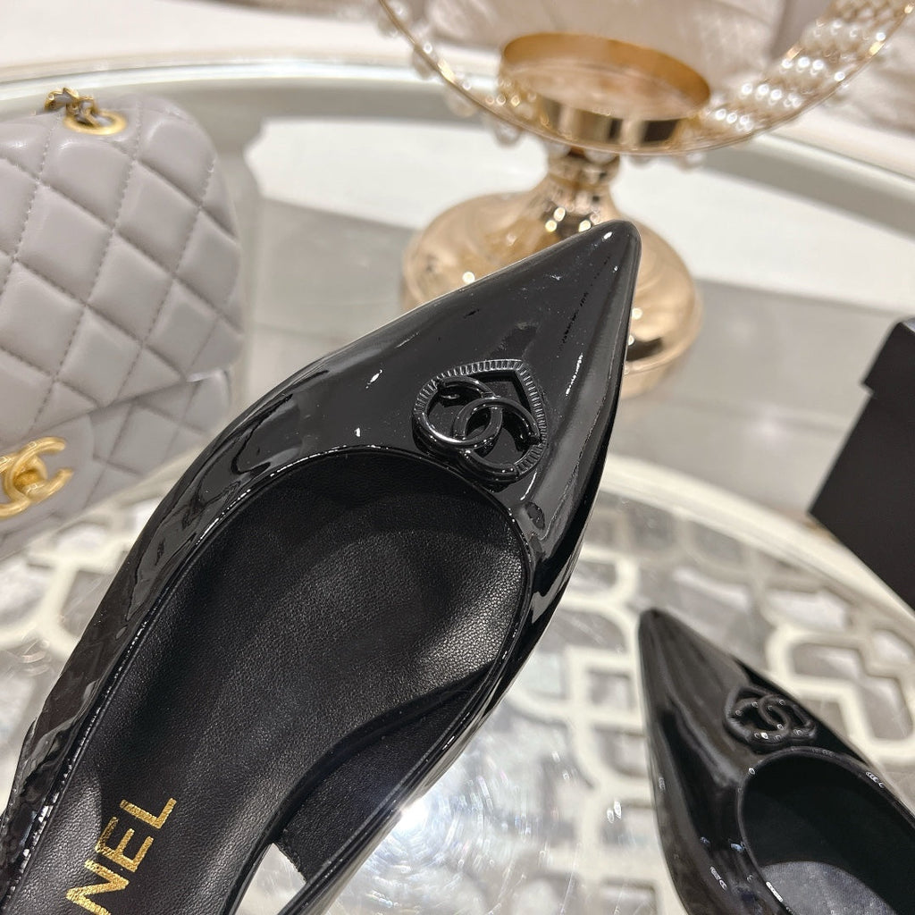CC 25C Slingback Flats Black Patent Leather 213329