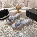 CC 26s Camellia Platform Slippers 65 Light Blue Grey Lambskin 627051