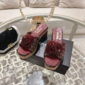 CC 26s Camellia Platform Slippers 65 Burgundy Multicolor Tweed Leather 627053