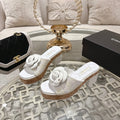 CC 26s Camellia Platform Slippers 65 White Tweed Leather 627054