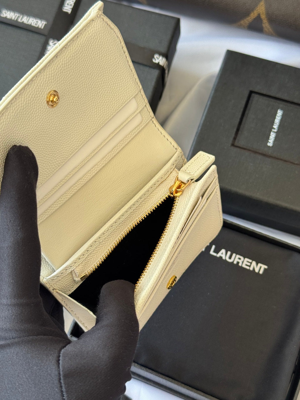 YSL Wallet White Gold Cowhide 240578