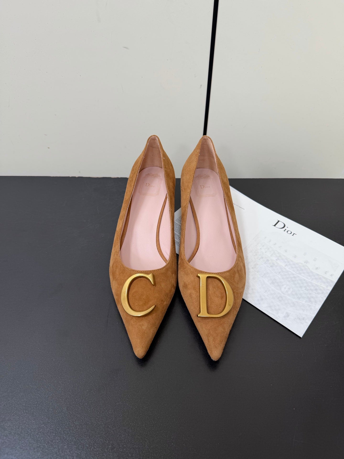 DIOR 26S POINTED-TOE HIGH HEELS 35MM IN TAN BROWN SUEDE GOLD HARDWARE