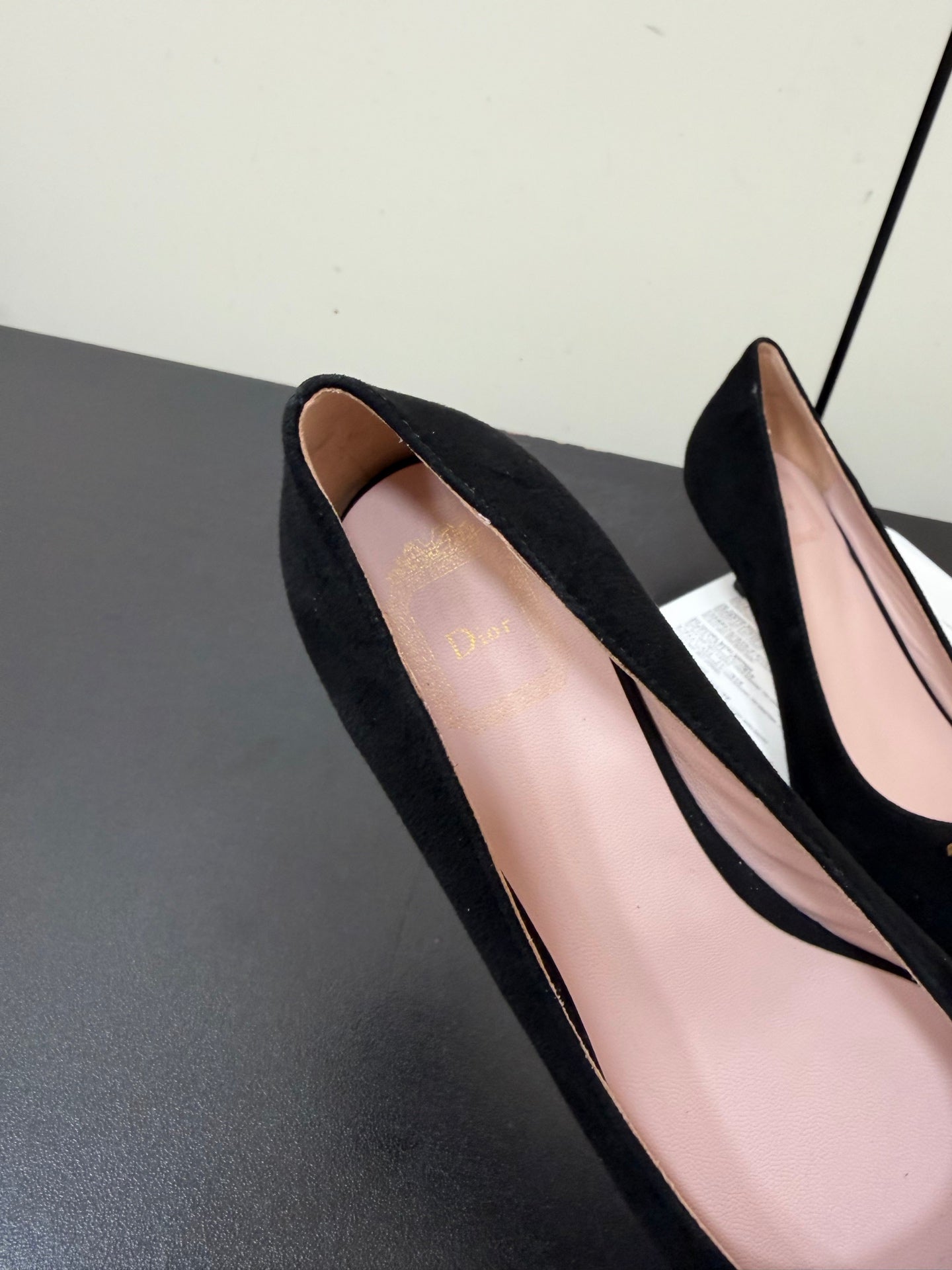 DIOR 26S POINTED-TOE HIGH HEELS 35MM IN BLACK SUEDE GOLD HARDWARE