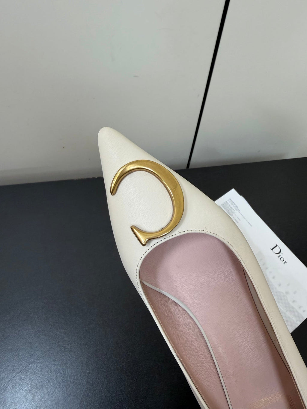 DIOR 26S POINTED-TOE HIGH HEELS 35MM IN CREAM WHITE CALFSKIN GOLD HARDWARE