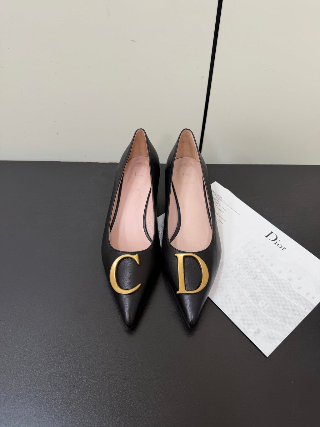 DIOR 26S POINTED-TOE HIGH HEELS 35MM IN BLACK CALFSKIN GOLD HARDWARE