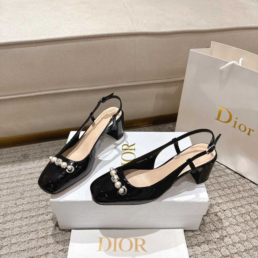CD 25 slingback black pearls patent leather 396119