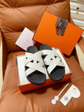 HM 2026 Cross Sandals White Canvas Calfskin 667285