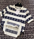 CD 2025 Striped Short-sleeved T-shirt Navy Blue White tencel 606658