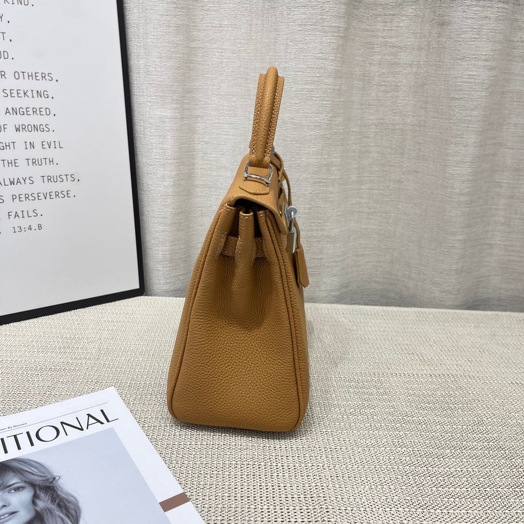 HM Kelly 25cm Brown Togo Leather Silver Hardware