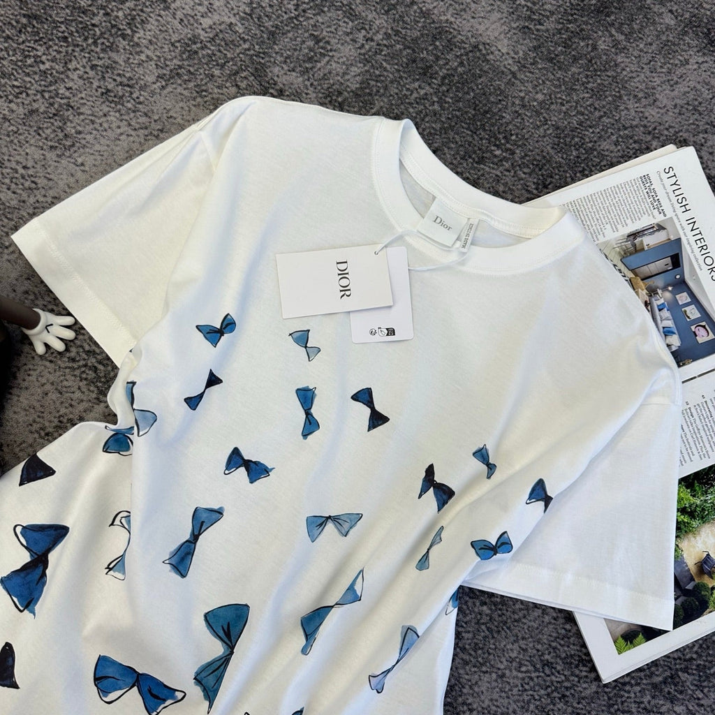 Dior 2026 Blue Bow Short-Sleeve T-Shirt Cotton 374773