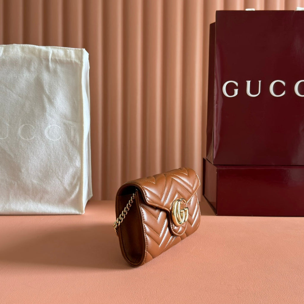 Gucci Marmont Chain Wallet Brown Cowhide 254969