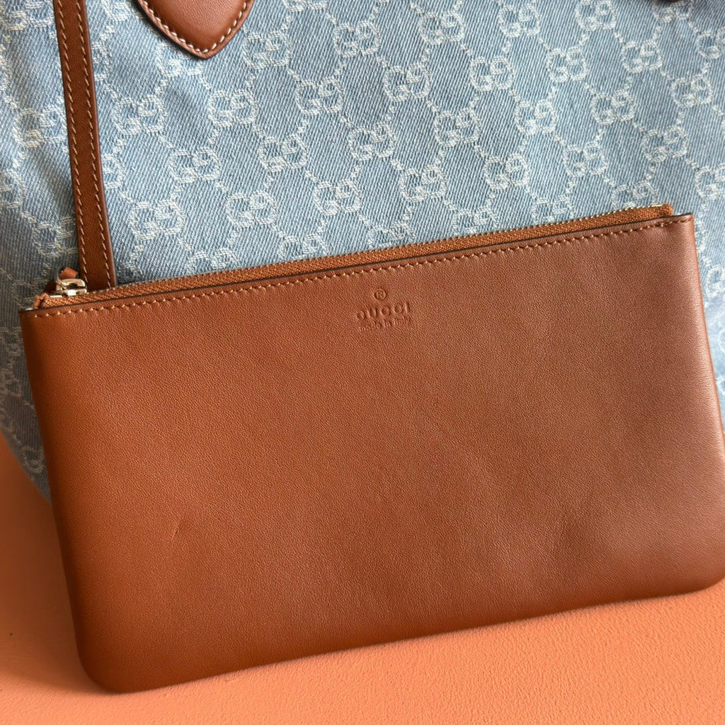 Gucci Totissima Tote Bag Blue White Denim Leather 257930