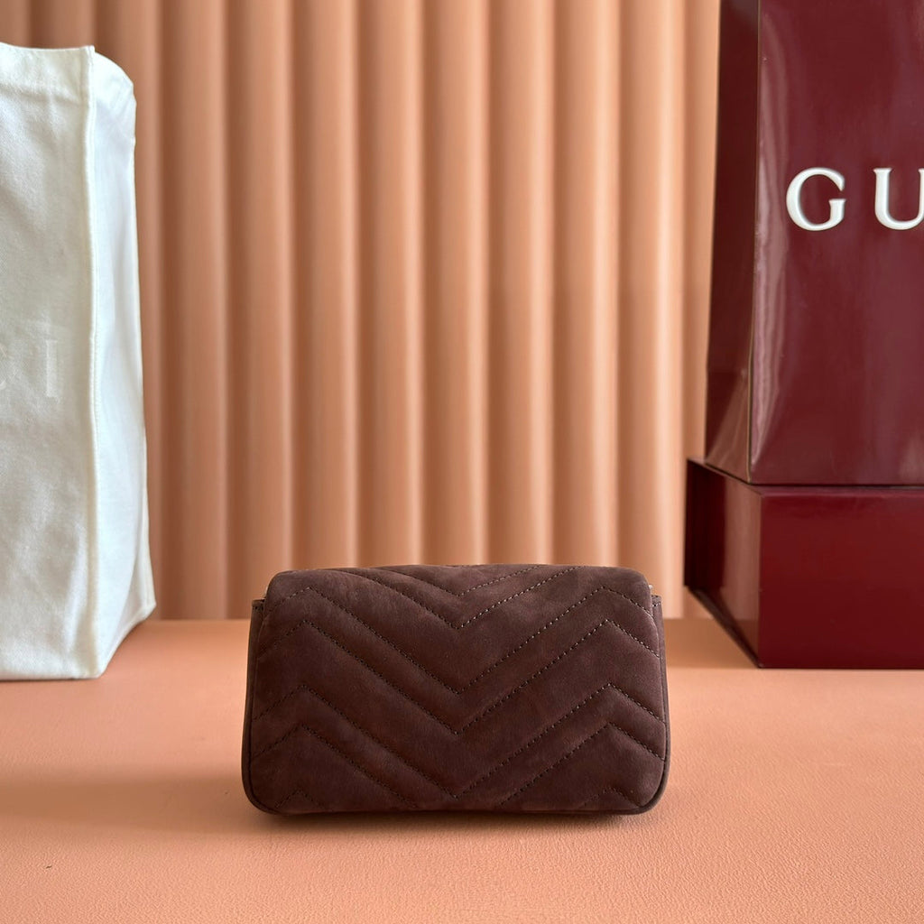 Gucci Marmont Bag 17 Red Brown Suede Gold Hardware 272097