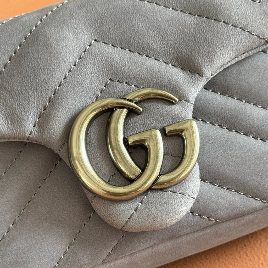 Gucci Marmont Bag 17 Gray Suede Gold Hardware 272092