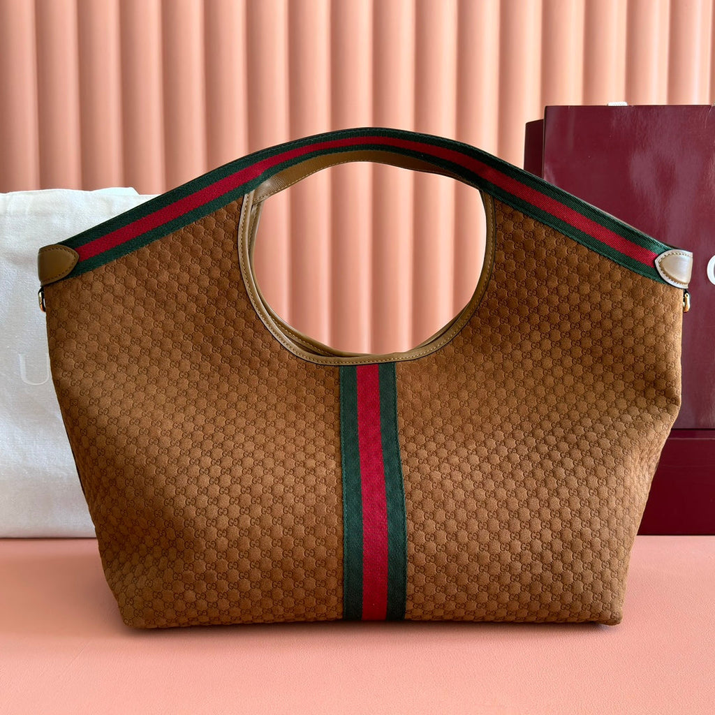 GG 2025 Giglio Large Tote Bag 60cm Brown Red Suede Canvas 273277
