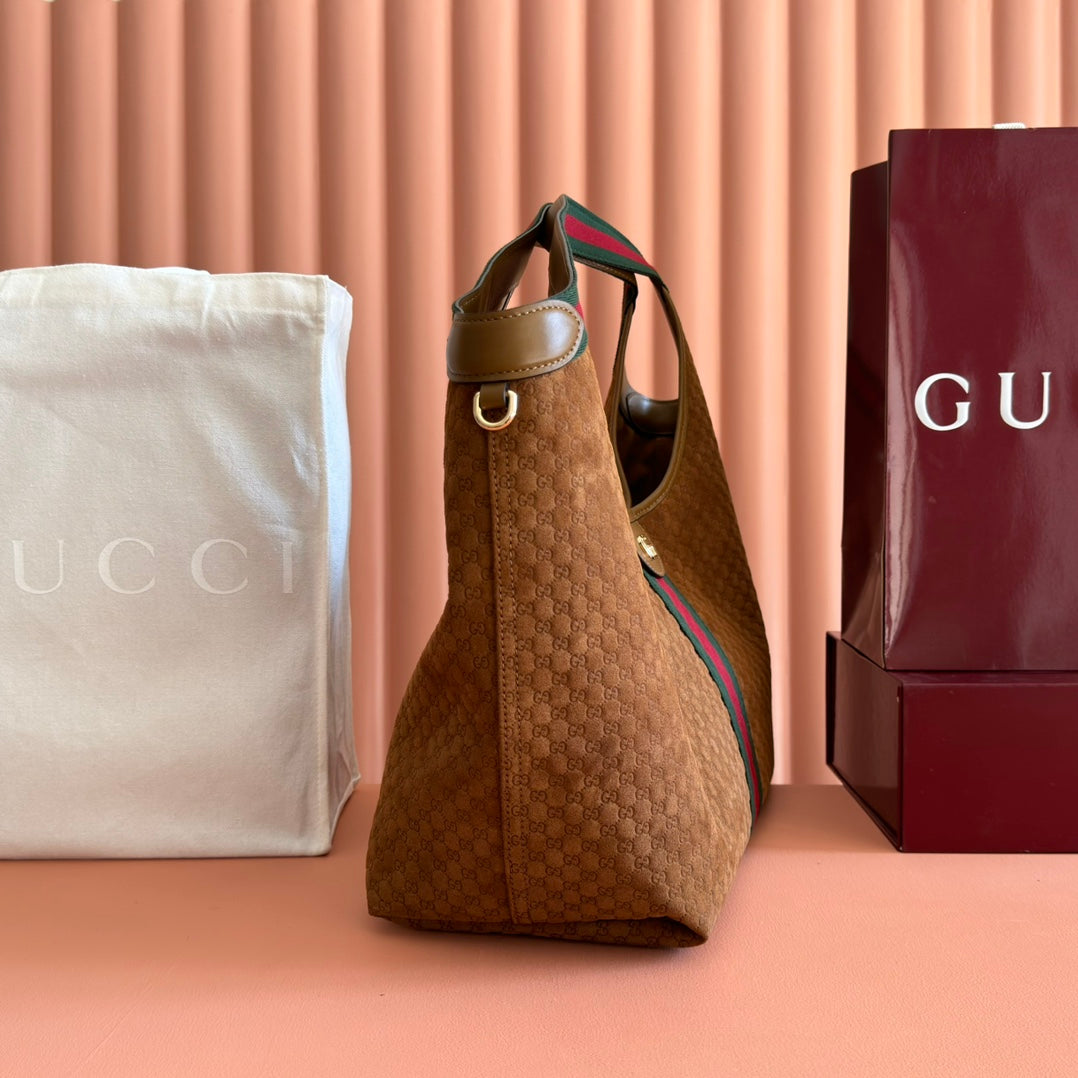 GG 2025 Giglio Large Tote Bag 60cm Brown Red Suede Canvas 273277