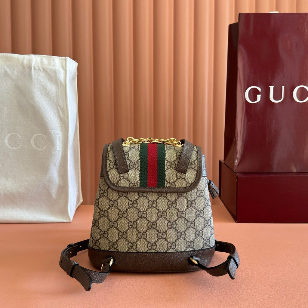 Gucci 2026 Ophidia Backpack 20.5cm Brown Ebony Canvas Leather 280939