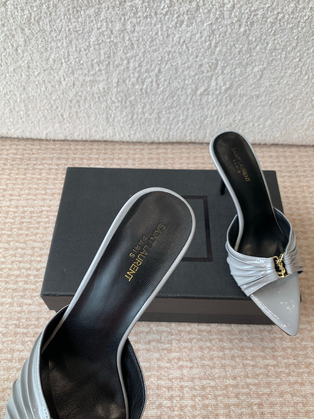 SL Babylone Sandal Heeled 10cm Grey Patent Calfskin