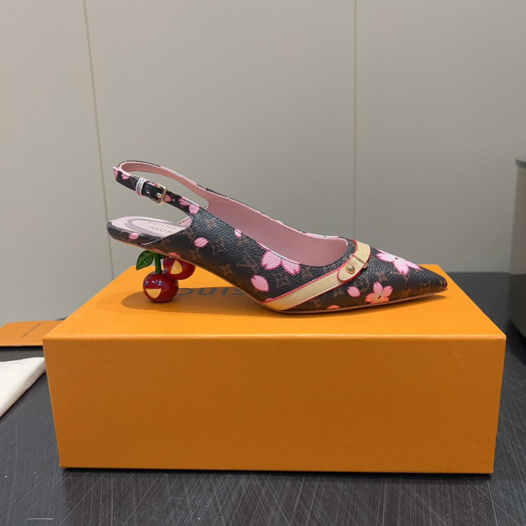 LV HIGH SLINGBACK LOGO PRINT 25S 55 MM IN DARK BROWN CALFSKIN