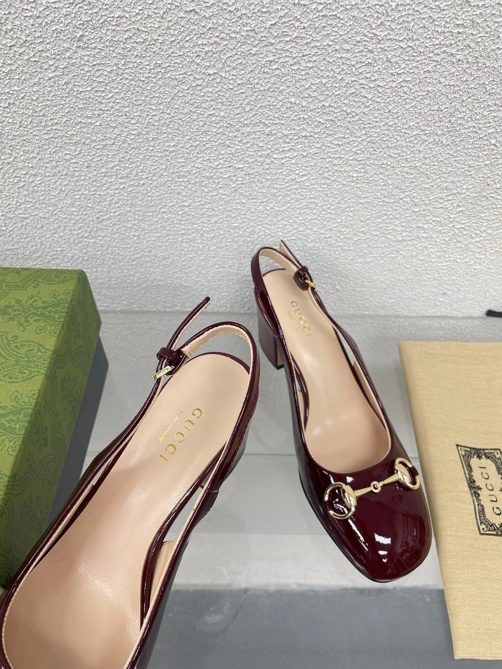 GG WOMEN'S HORSEBIT SLINGBACK 75MM IN WINE RED CALFSKIN